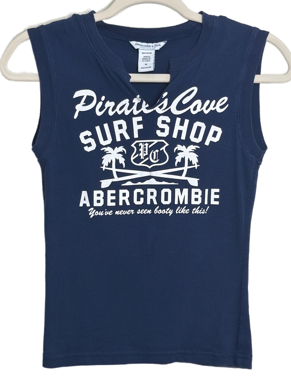 Abercrombie & Fitch Navy Tank Top with White Surf Shop Graphic